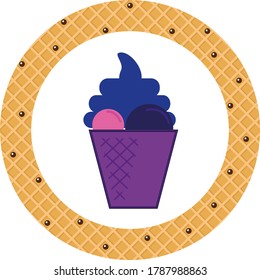 ice cream or ice cream icon with 2 balls. white background with yellow texture