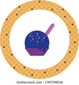 ice cream icon or ice cream ball with colored nuggets. white background with yellow texture