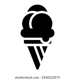 Ice cream Icon in Black Fill. Glyph Style. Isolated on White Background