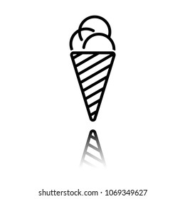 ice cream icon. Black icon with mirror reflection on white backg