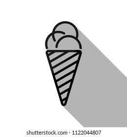 ice cream icon. Black object with long shadow on white background