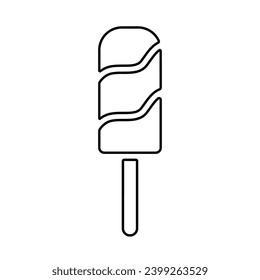 Ice cream icon, black outline clipart on white. Ice lolly or striped popsicle with stick, line style. Vector element for minimalist summer design and print, street food illustration or logo.