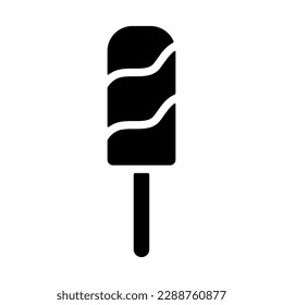 Ice cream icon, black silhouette on white. Ice lolly or striped popsicle with stick, segmented stencil shape. Vector element for minimalist summer design and print, street food illustration or logo.