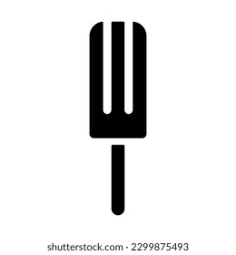 Ice cream icon, black silhouette on white. Fruit ice lolly or striped popsicle with stick, stencil shape. Vector element for minimalist summer design and print, street food illustration or logo.