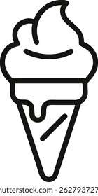 Ícone de sorvete, símbolo de sobremesa de silhueta preta com cone e colher, doce tratar para o verão, café ou design de alimentos, vetor EPS10 mínimo