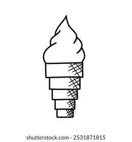 Ice cream icon in black and white. Line art ice cream. Icon ice cream cone. Ice cream design elements. Vector illustration. 