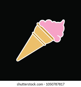 Ice cream icon. Cartoon vanilla Ice cream on cone vector icon for web design isolated on black background