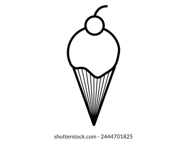 Ice cream icon with cherry on white background.
