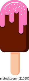 Ice cream icon. Chocolate bar on stick with pink glaze