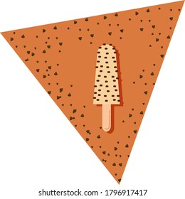 ice cream icon or chocolate chip popsicle ,brown background with texture and triangular shape