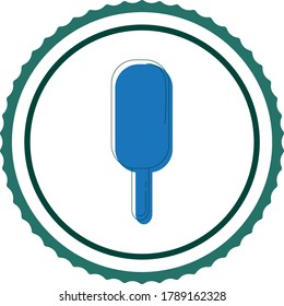 ice cream icon or circular popsicle in blue tone, white background with black lines
