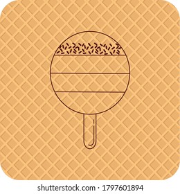 Eiscreme-Ikone oder Rundpopsikel mit farbigen Pommes frites und Schokoladenfüllung in braunen Linien. strukturierter beiger Hintergrund