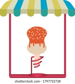 Ice cream icon or circular popsicle with colored chips and chocolate filling. white background with frame