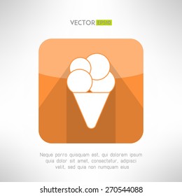 Ice cream icon in clean and simple flat design. Dessert sign with long shadow. Vector illustration.