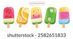 Ice cream icon clip art set. Popsicle with tropical fruit flavor like watermelon, orange and kiwi clip art summer cold dessert collection vector illustration.