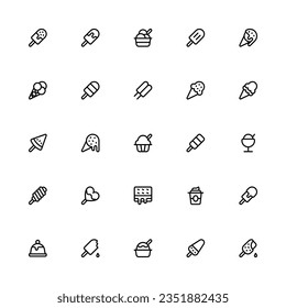 Ice Cream Icon Collection. Pixel Perfect Ice Cream Outline Style 2D Icon