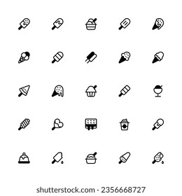 Ice Cream Icon Collection. Pixel Perfect Ice Cream Semibold Style 2D Icon