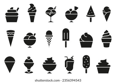 Colección de iconos de helados. Juego de helados, pasteles, ícono de postre