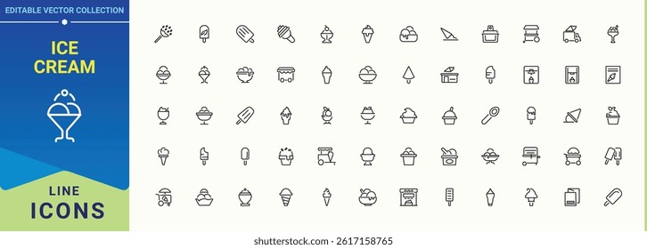 Ice Cream icon collection. Whi line icon set. Minimal icons collection. Contains outline symbols like food, ice. Pixel perfect. Vector illustration.