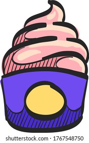 Ice cream icon in color drawing. Delicious sweet chocolate flavor