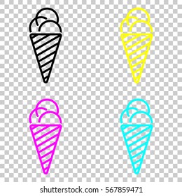 ice cream icon. Colored set of cmyk icons on transparent background.