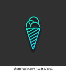 ice cream icon. Colorful logo concept with soft shadow on dark background. Icon color of azure ocean