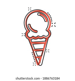 Ice cream icon in comic style. Sundae cartoon vector illustration on white isolated background. Sorbet dessert splash effect business concept.