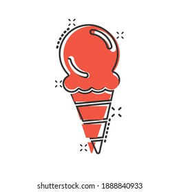 Ice cream icon in comic style. Sundae cartoon vector illustration on white isolated background. Sorbet dessert splash effect business concept.