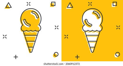 Ice cream icon in comic style. Sundae cartoon vector illustration on white isolated background. Sorbet dessert splash effect business concept.
