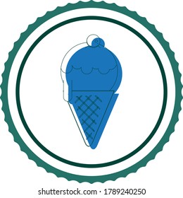ice cream icon or cone of a ball with blue tone chocolate filling, white background with black lines