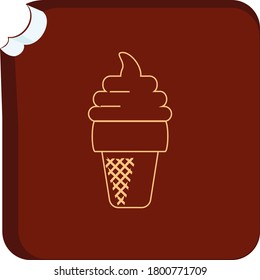 ice cream icon or cone with ice cream cream with beige lines. brown background