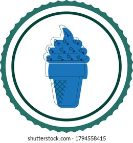 ice cream icon or cone with ice cream cream with chocolate triangles, white background with black lines