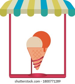 ice cream icon or cone with two scoops of ice cream. white background with frame