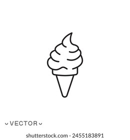 ice cream icon, cone waffle vanilla ice cream, thin line symbol isolated on white background, editable stroke eps 10 vector illustration