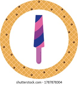 ice cream icon or conical ice cream popsicle. white background with yellow texture
