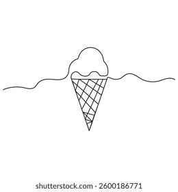 Ice cream  icon   continuous one line drawing of outline vector illustration 