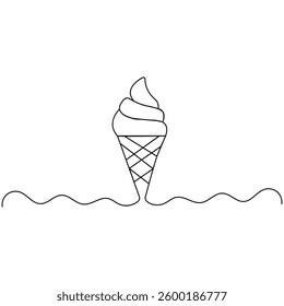 Ice cream  icon   continuous one line drawing of outline vector illustration 