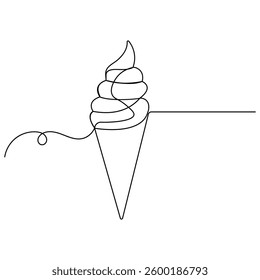 Ice cream  icon   continuous one line drawing of outline vector illustration 