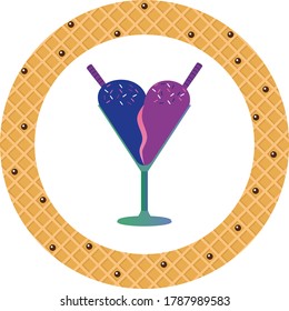 ice cream icon or ice cream cup with colored nuggets and cookies. white background with yellow texture