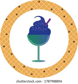 ice cream icon or ice cream cup with cookies. white background with yellow texture