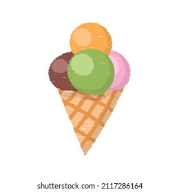 Ice cream Icon design colorful chalk. Draw a picture on the white background.