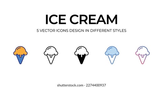 ice cream Icon Design in Five style with Editable Stroke. Line, Solid, Flat Line, Duo Tone Color, and Color Gradient Line. Suitable for Web Page, Mobile App, UI, UX and GUI design.