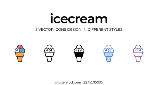 ice cream Icon Design in Five style with Editable Stroke. Line, Solid, Flat Line, Duo Tone Color, and Color Gradient Line. Suitable for Web Page, Mobile App, UI, UX and GUI design.