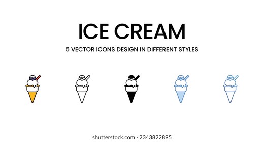 Ice Cream Icon Design in Five style with Editable Stroke. Line, Solid, Flat Line, Duo Tone Color, and Color Gradient Line. Suitable for Web Page, Mobile App, UI, UX and GUI design.