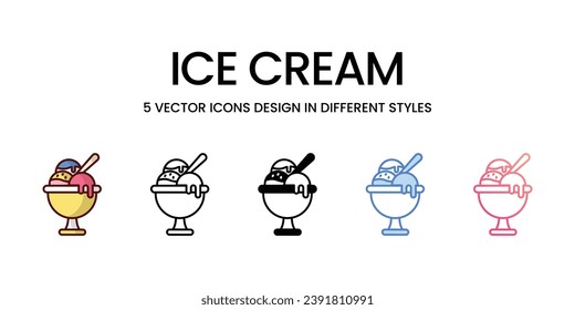 Ice Cream Icon Design in Five style with Editable Stroke. Line, Solid, Flat Line, Duo Tone Color, and Color Gradient Line. Suitable for Web Page, Mobile App, UI, UX and GUI design.