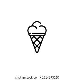 Ice cream icon design template. Vector sweet dessert in waffle cone logo background.  Line street food symbol illustration. Candy concept for cafe, cafeteria, restaurant, stall