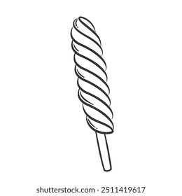 Ice cream icon, doodle popsicle with spiral twist. Funny retro lollipop with vanilla, mint or fruit flavor of twister, milk ice cream. Summer food mascot, hand drawn dessert icon vector illustration