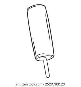 Icono de helado, paleta de garabatos. Divertido boceto retro de bocadillo de caramelo congelado para el paseo de verano o picnic en forma de cilindro en palo. Mascota del postre frío, Ilustración vectorial dibujada a mano del icono del helado