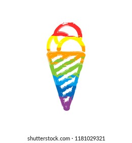 ice cream icon. Drawing sign with LGBT style, seven colors of rainbow (red, orange, yellow, green, blue, indigo, violet