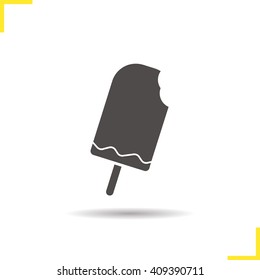 Ice cream icon. Drop shadow silhouette symbol. Icecream on stick. Vector isolated illustration